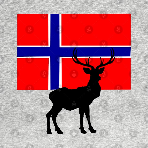 Norwegian Flag with Caribou Silhouette by Orikall by Orikall